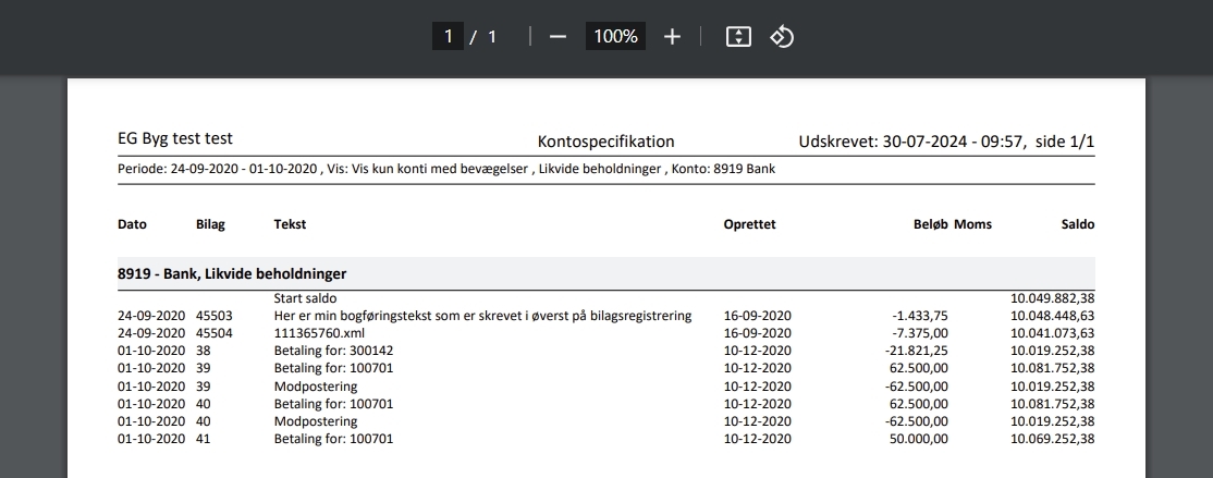 Nyt layout for rapporten Finanskontoudtog i Xena