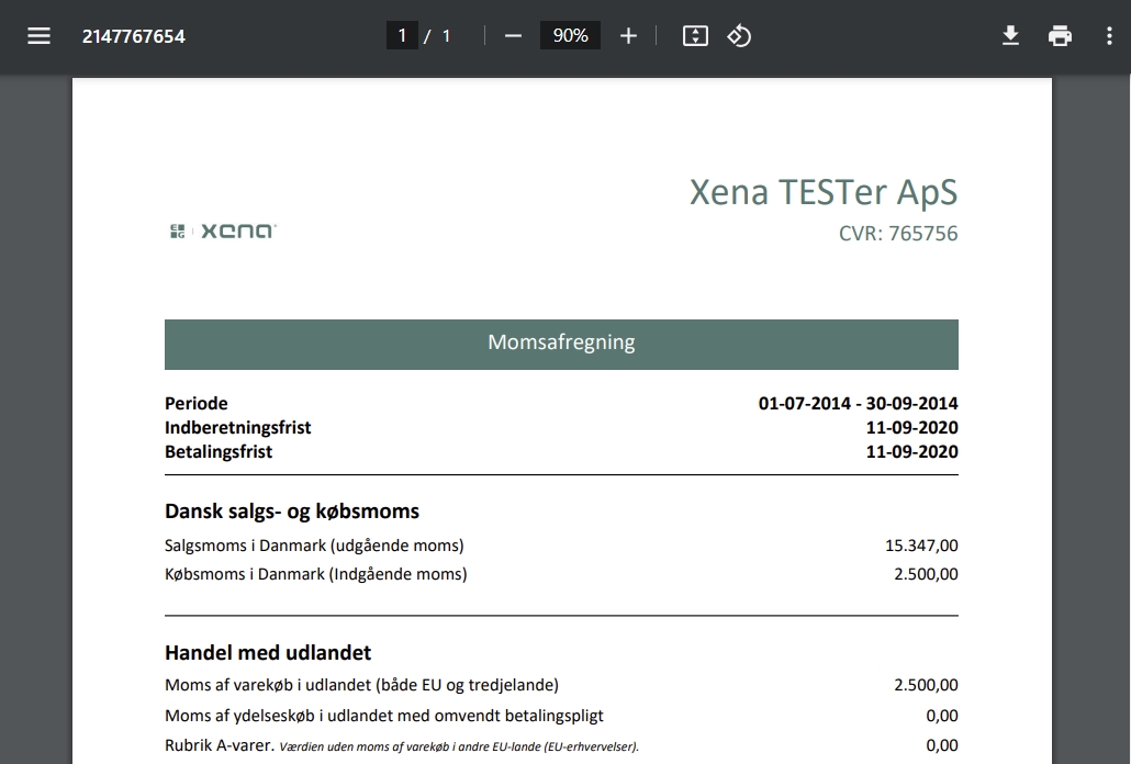 Nyt layout for momsafregning rapporten i Xena