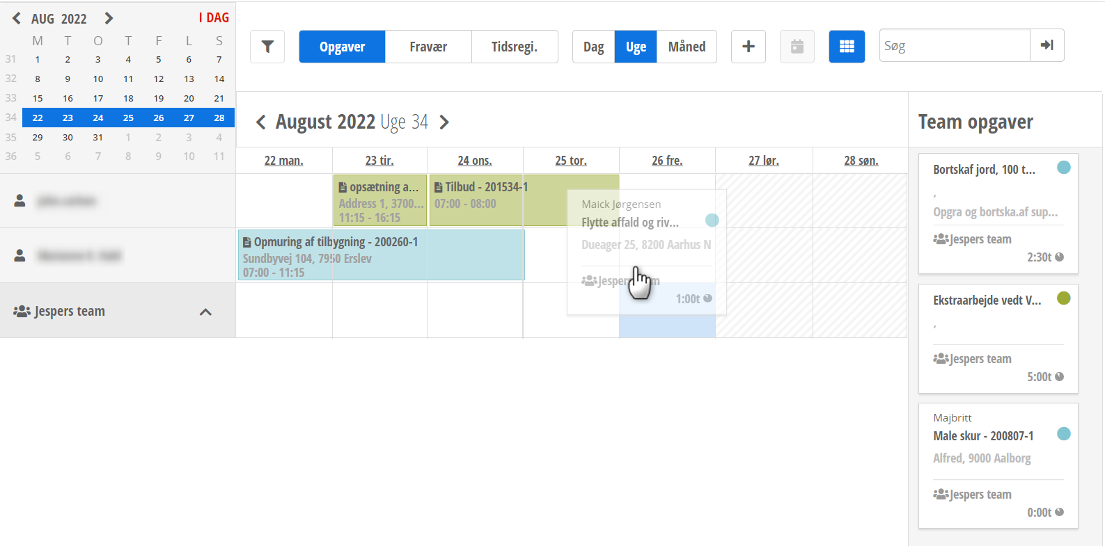 Planning in calendar