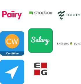 Sample of apps avaiable for Xena: Pairy, Shopbox, Equity, CrediWire, Salary, Faktura boks, and EG.