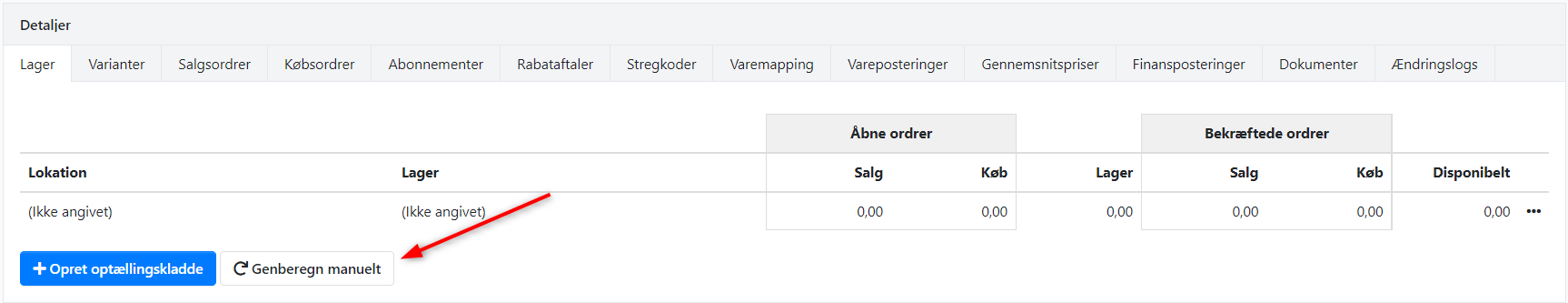 Beregning på nytt av antall på lageret i Xena