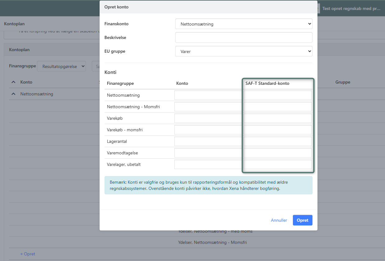 Fyll inn kontonummer når du oppretter en varegruppe i Xena