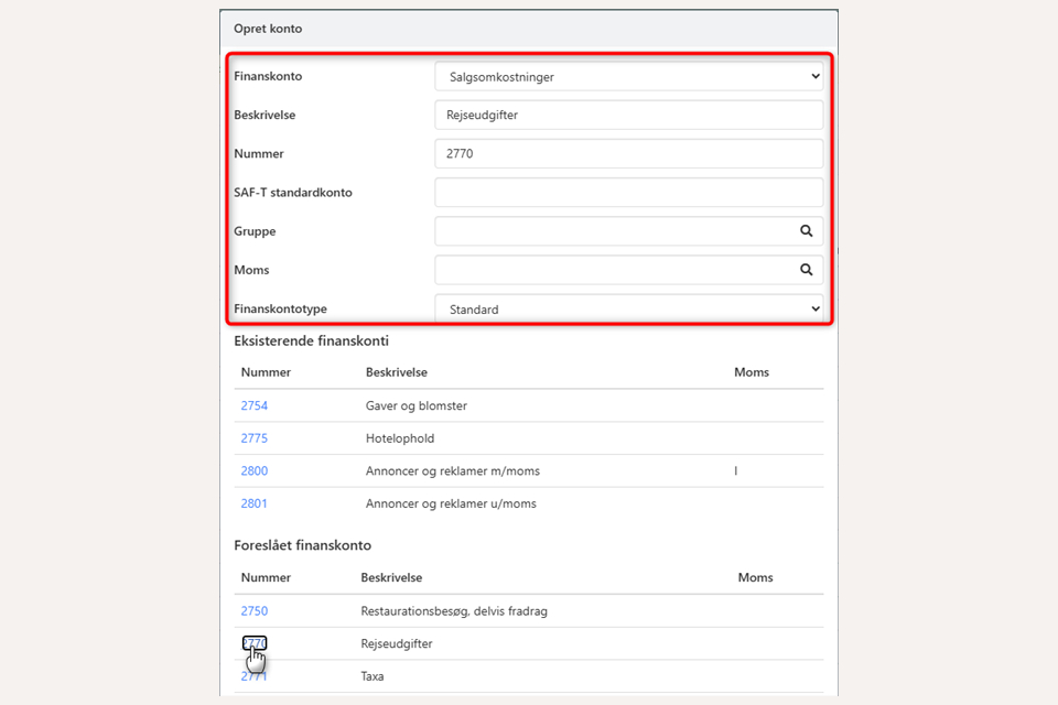 Opprett finanskonto i Xena