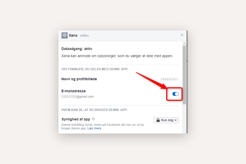 Her kan du fjerne Facebook tilladelse til at se dine oplysninger fra xena